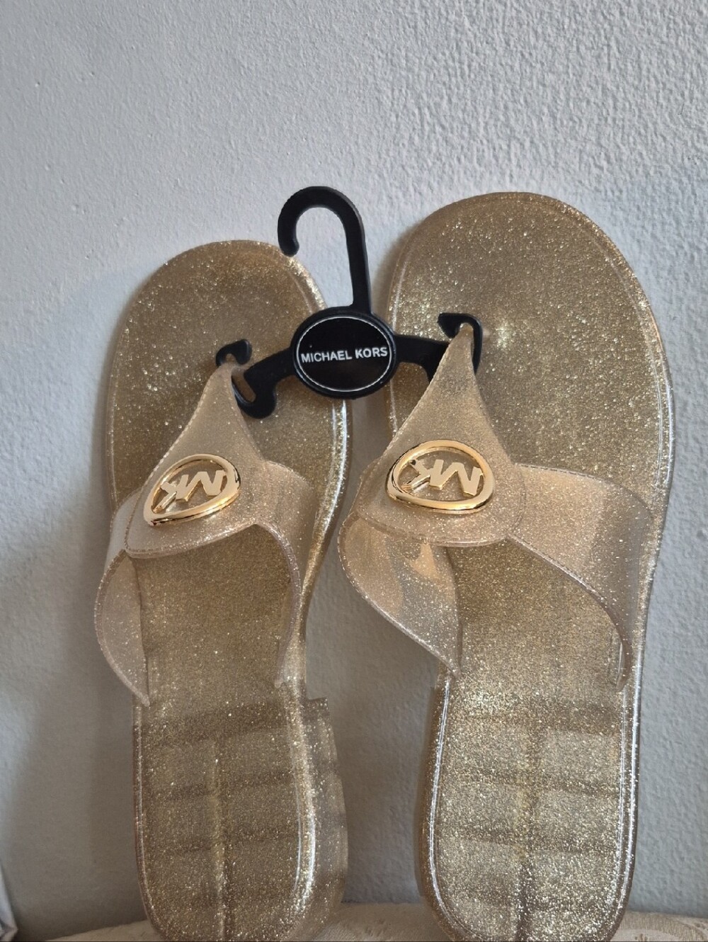 Michael Kors Gold Glitter Jelly Sandals with Gold Logo